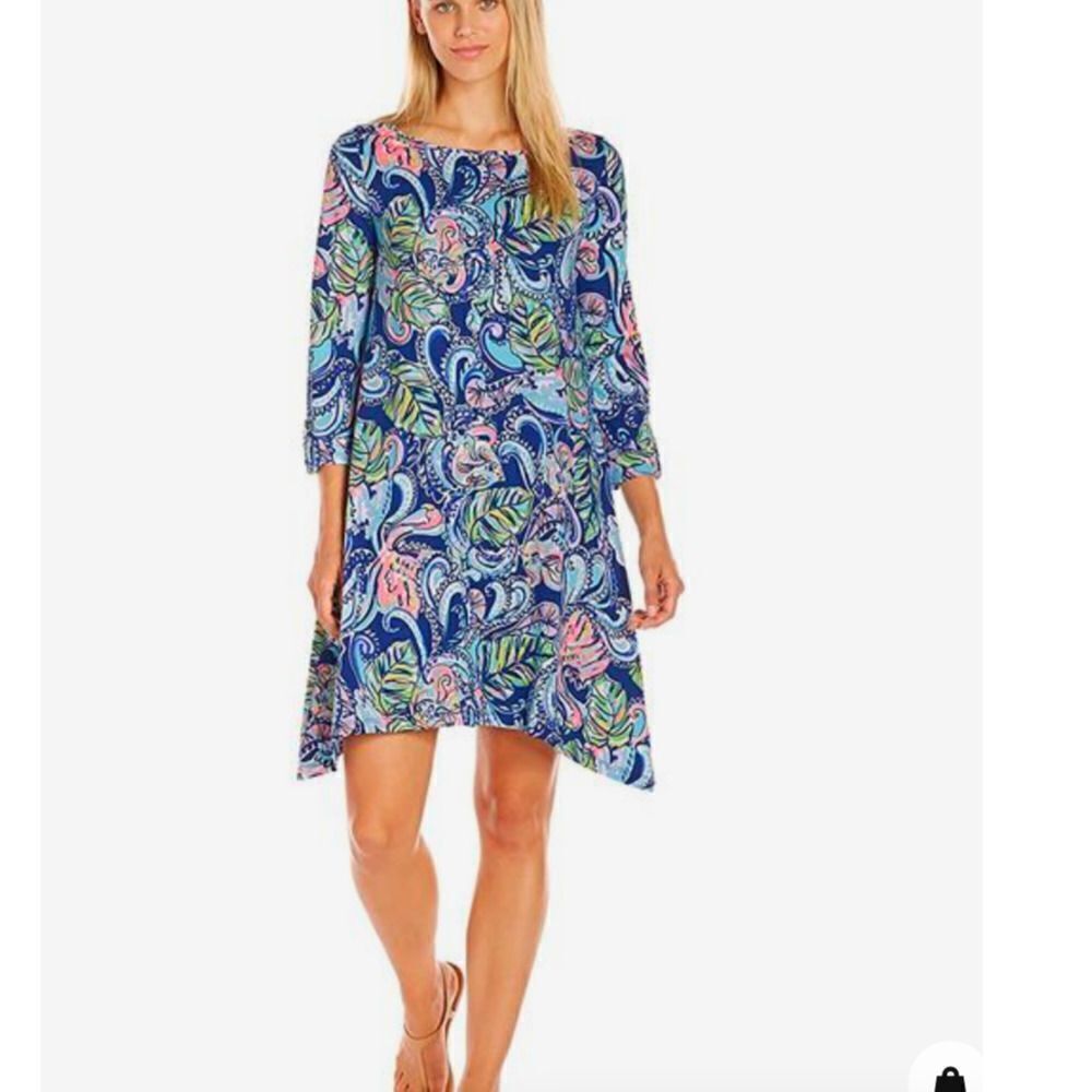 Lilly Pulitzer Edna Swing Shift‎ dress Sz S Hanging with Fronds Print